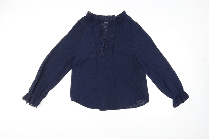 Marks and Spencer Womens Blue Animal Print Polyester Basic Blouse Size 8 V-Neck