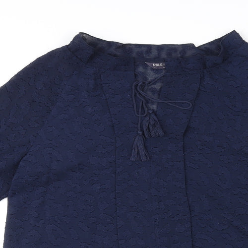 Marks and Spencer Womens Blue Animal Print Polyester Basic Blouse Size 8 V-Neck