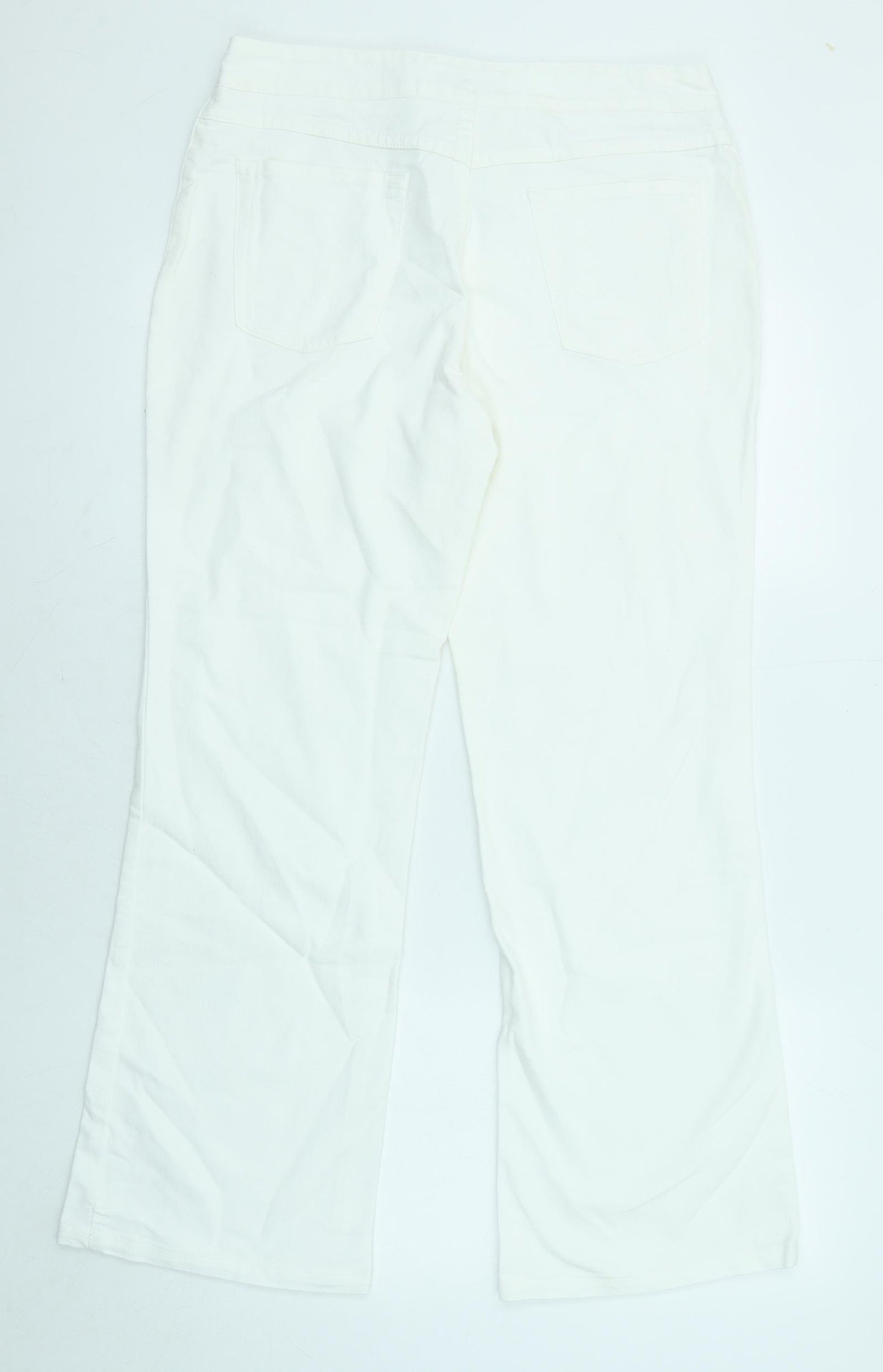 Per Una Womens White Cotton Bootcut Jeans Size 14 L28 in Regular Zip