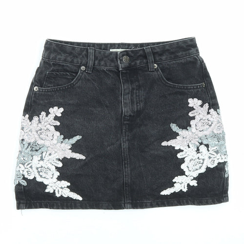 Topshop Womens Black Cotton Mini Skirt Size 8 Zip