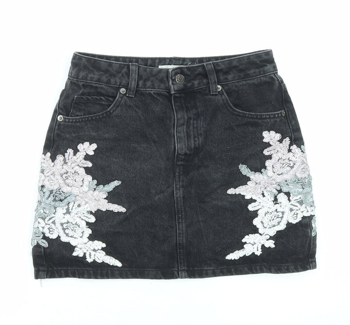 Topshop Womens Black Cotton Mini Skirt Size 8 Zip