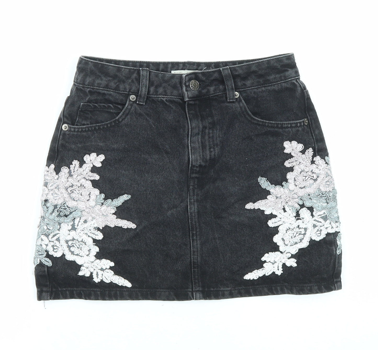 Topshop Womens Black Cotton Mini Skirt Size 8 Zip