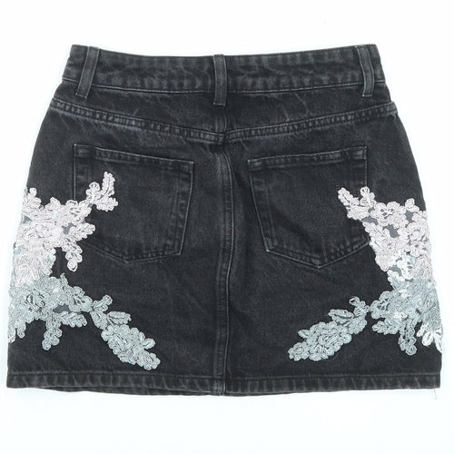 Topshop Womens Black Cotton Mini Skirt Size 8 Zip