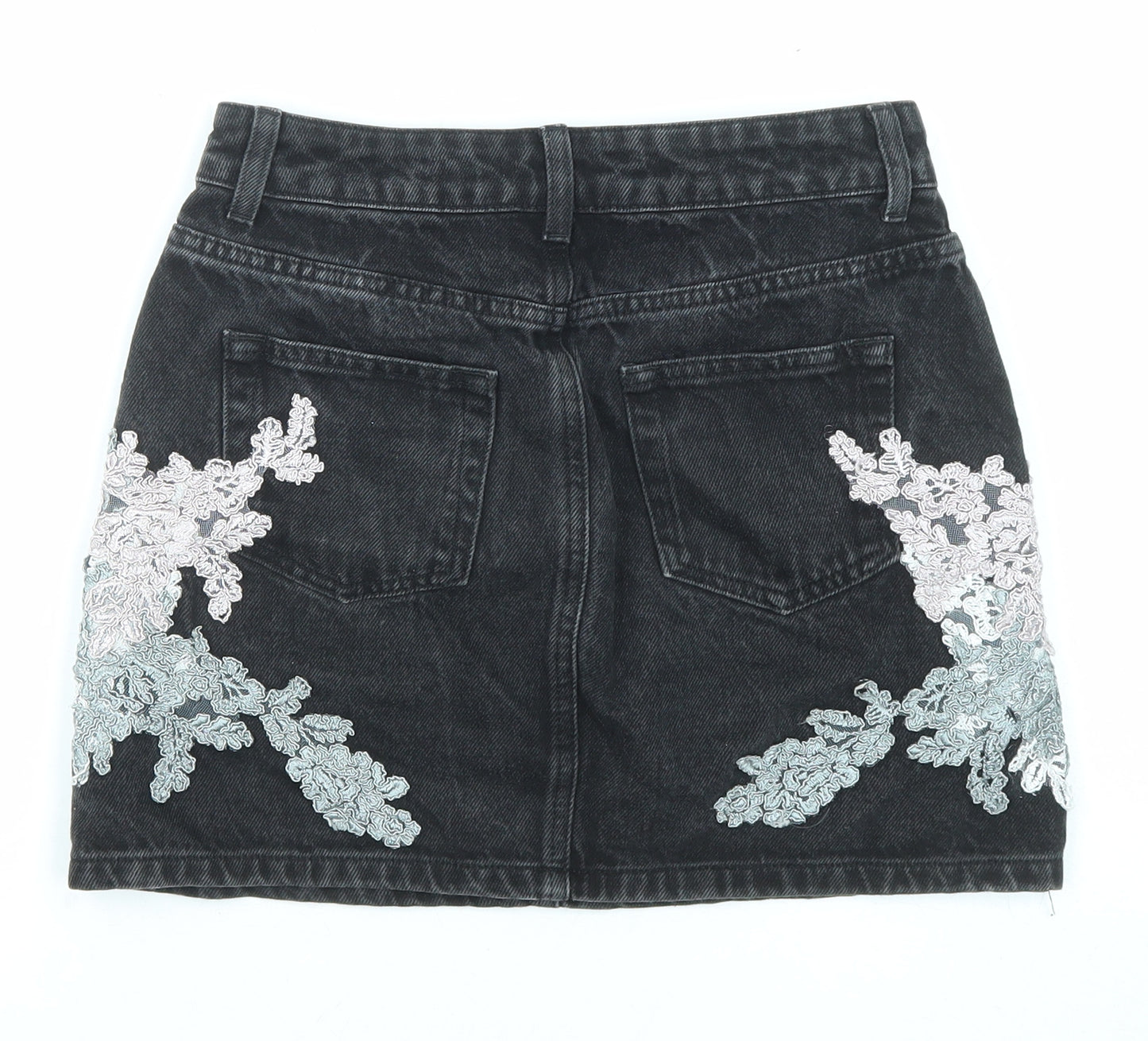 Topshop Womens Black Cotton Mini Skirt Size 8 Zip