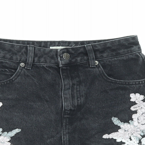Topshop Womens Black Cotton Mini Skirt Size 8 Zip