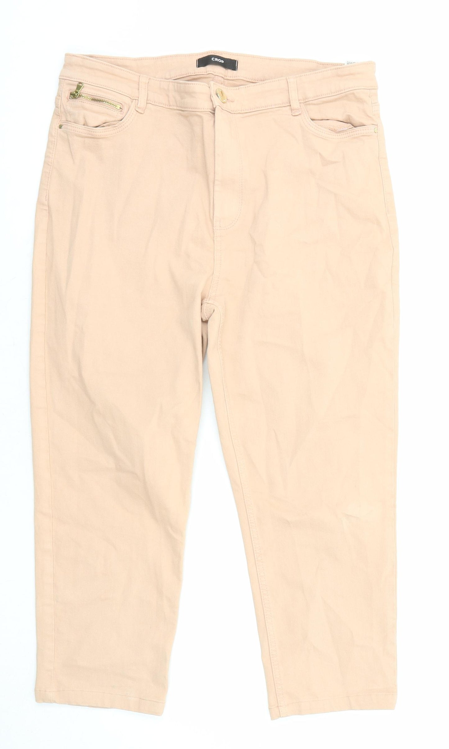 Marks and Spencer Womens Pink Cotton Cropped Jeans Size 16 L22 in Regular Zip
