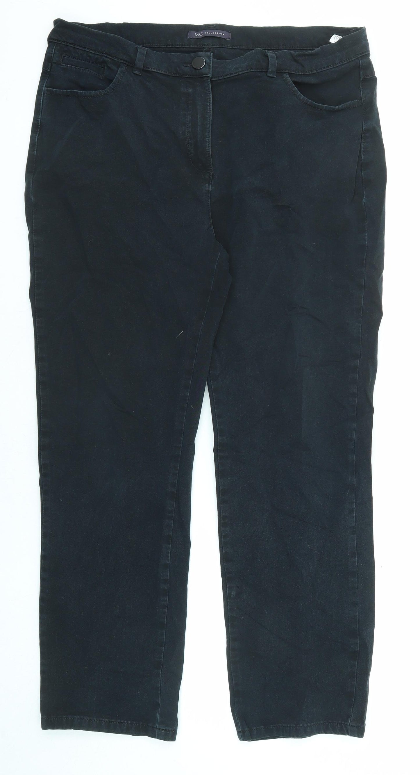 Marks and Spencer Womens Blue Cotton Straight Jeans Size 16 L27 in Regular Zip