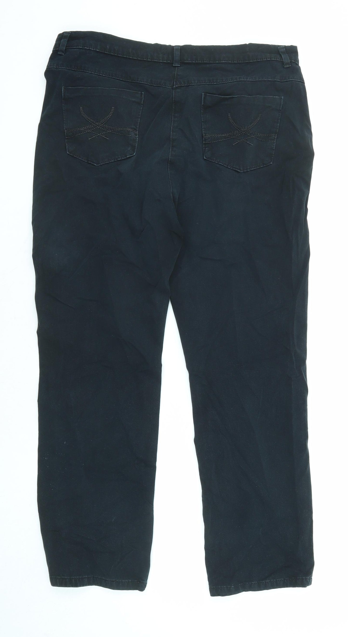 Marks and Spencer Womens Blue Cotton Straight Jeans Size 16 L27 in Regular Zip