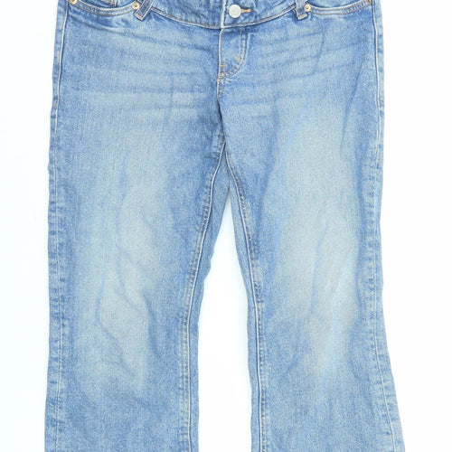 H&M Womens Blue Cotton Straight Jeans Size S L26 in Regular Zip