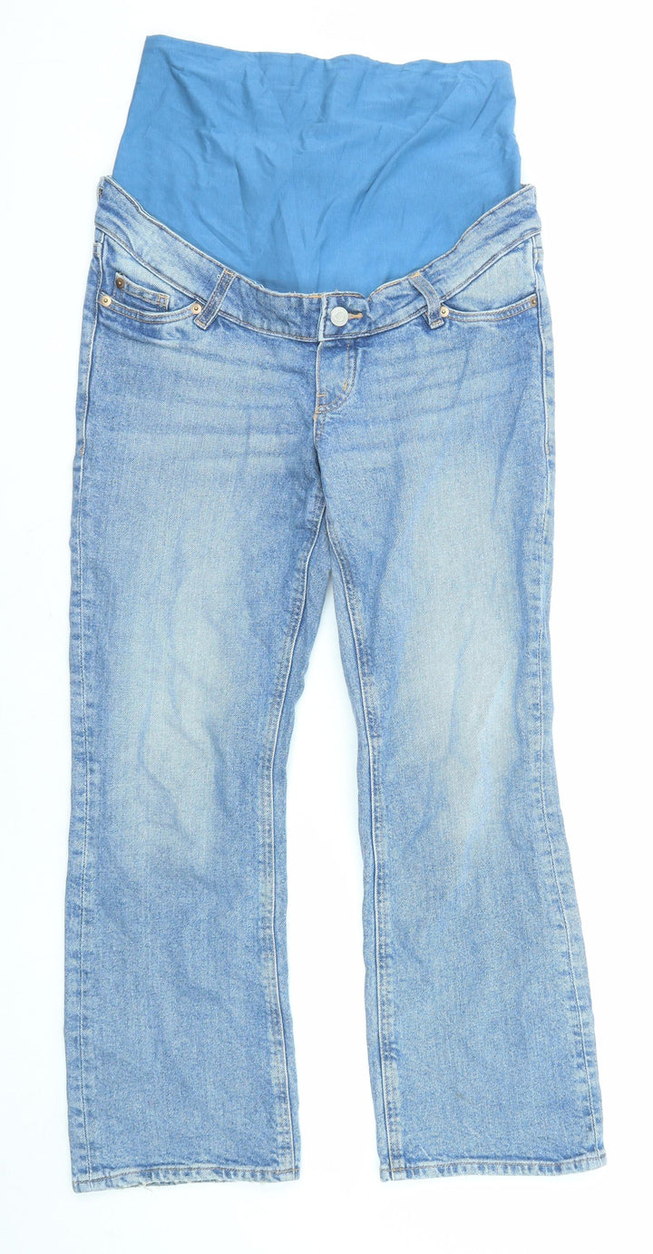 H&M Womens Blue Cotton Straight Jeans Size S L26 in Regular Zip