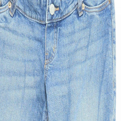 H&M Womens Blue Cotton Straight Jeans Size S L26 in Regular Zip