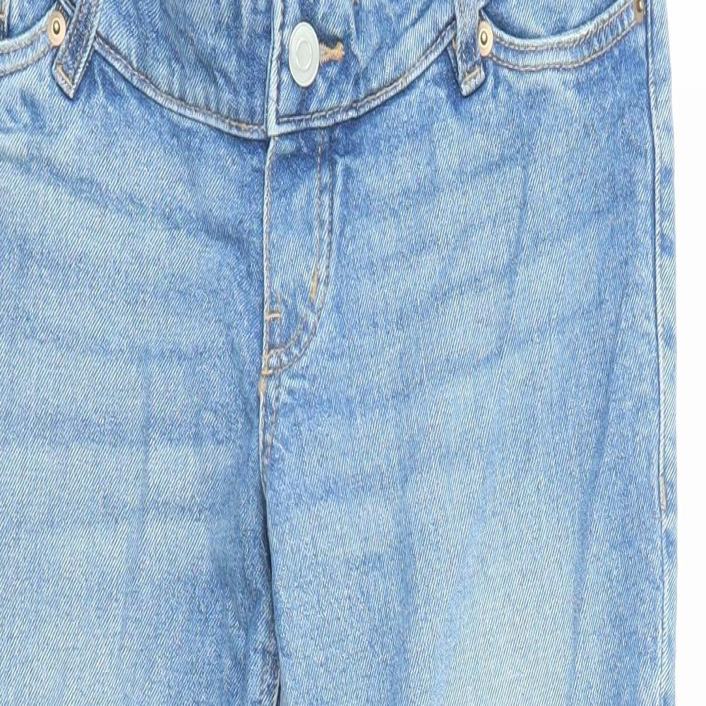 H&M Womens Blue Cotton Straight Jeans Size S L26 in Regular Zip