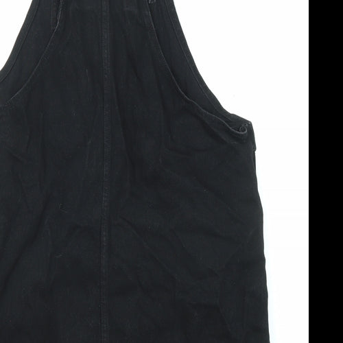Monki Womens Black Cotton Pinafore/Dungaree Dress Size L Square Neck Button