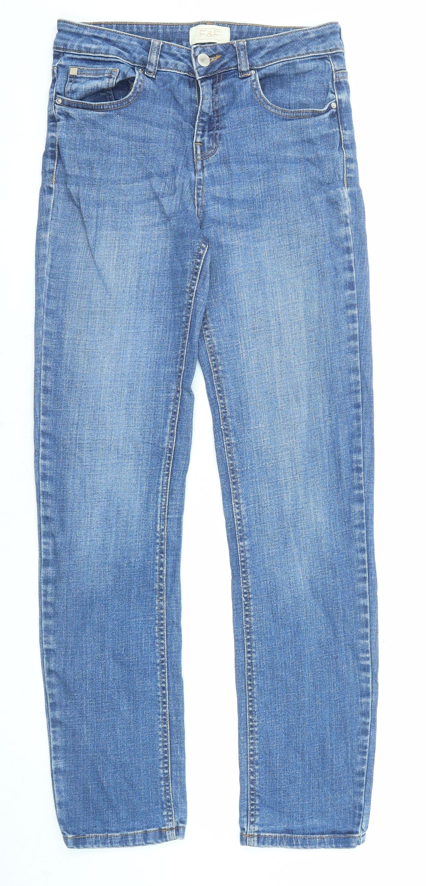 F&F Womens Blue Cotton Straight Jeans Size 8 L29 in Regular Zip