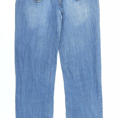 F&F Womens Blue Cotton Straight Jeans Size 8 L29 in Regular Zip
