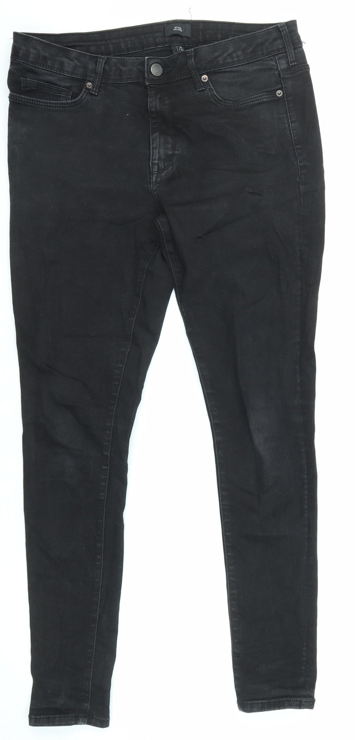 River Island Mens Black Cotton Skinny Jeans Size 32 in L32 in Regular Zip