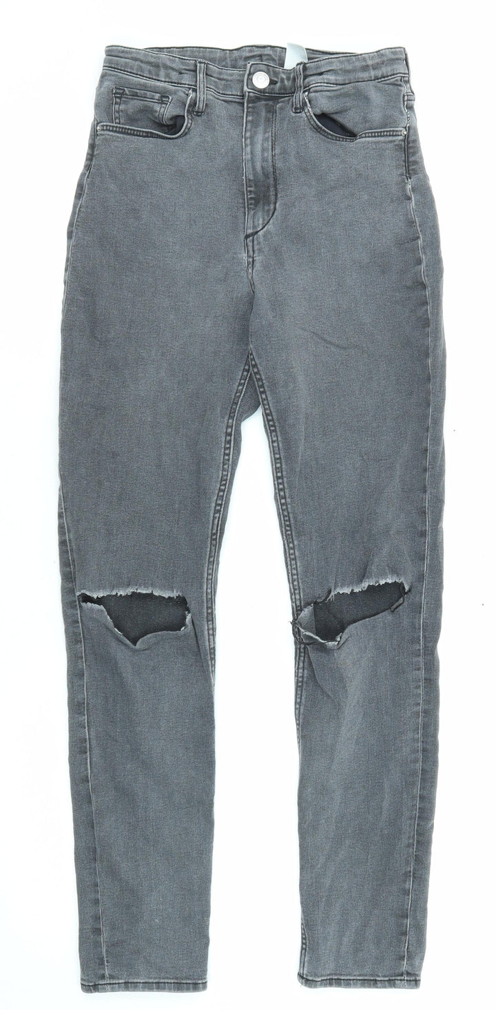 H&M Girls Grey Cotton Skinny Jeans Size 12-13 Years L26 in Regular Zip - Distressed