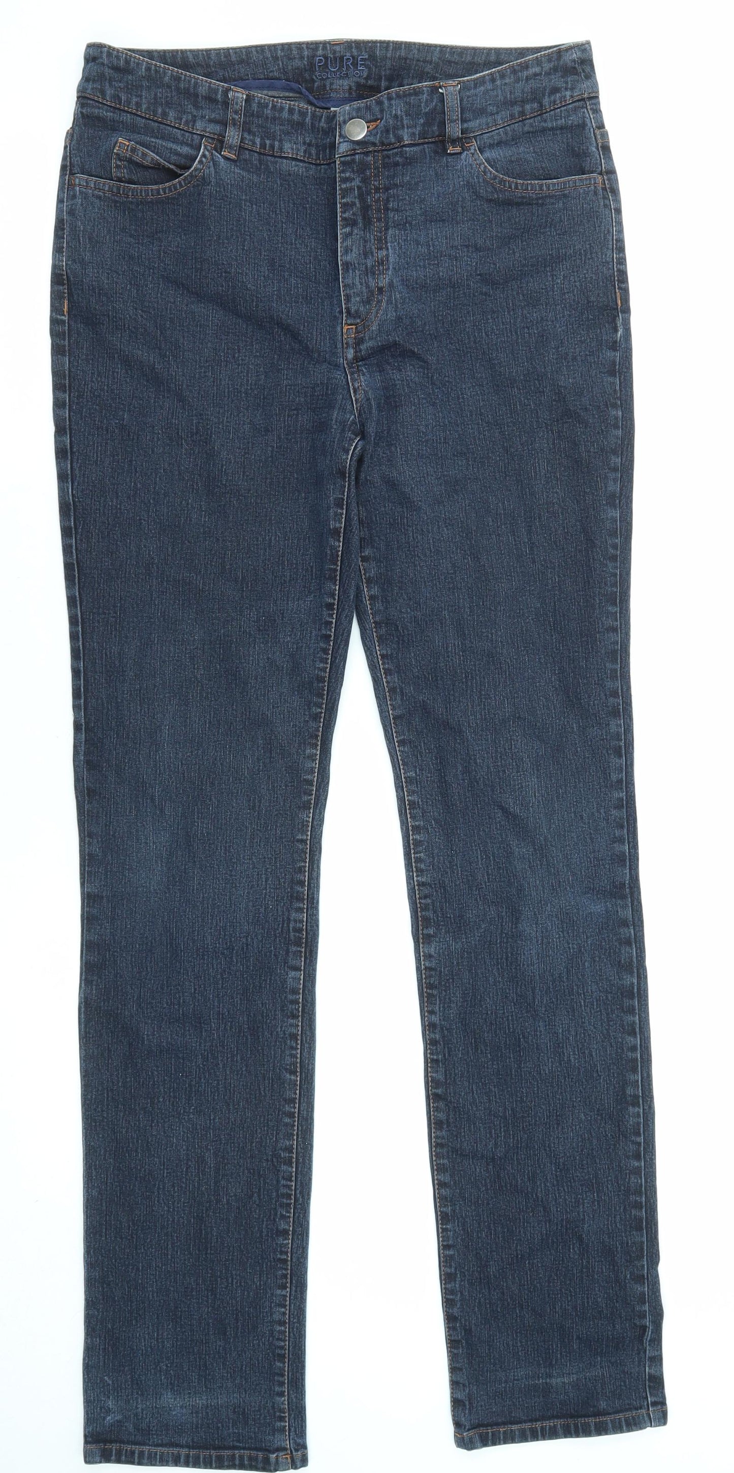 PURE Collection Womens Blue Cotton Straight Jeans Size 12 L31 in Regular Zip
