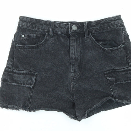 Stradivarius Womens Black Cotton Cut-Off Shorts Size 10 Regular Zip