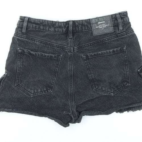 Stradivarius Womens Black Cotton Cut-Off Shorts Size 10 Regular Zip