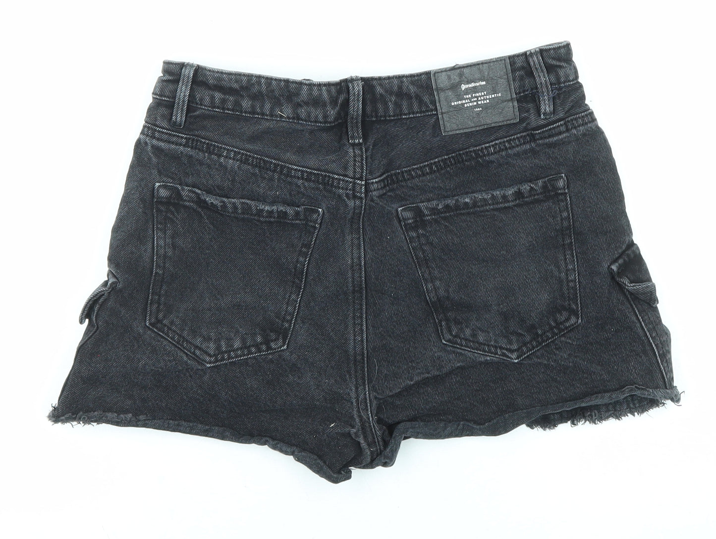 Stradivarius Womens Black Cotton Cut-Off Shorts Size 10 Regular Zip