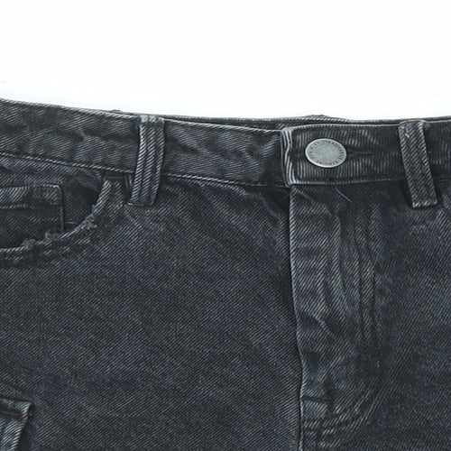Stradivarius Womens Black Cotton Cut-Off Shorts Size 10 Regular Zip