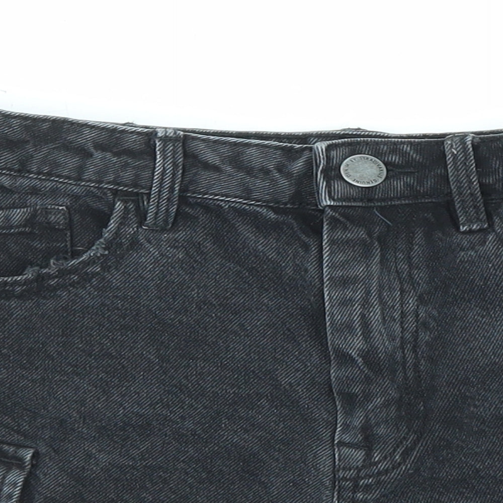 Stradivarius Womens Black Cotton Cut-Off Shorts Size 10 Regular Zip