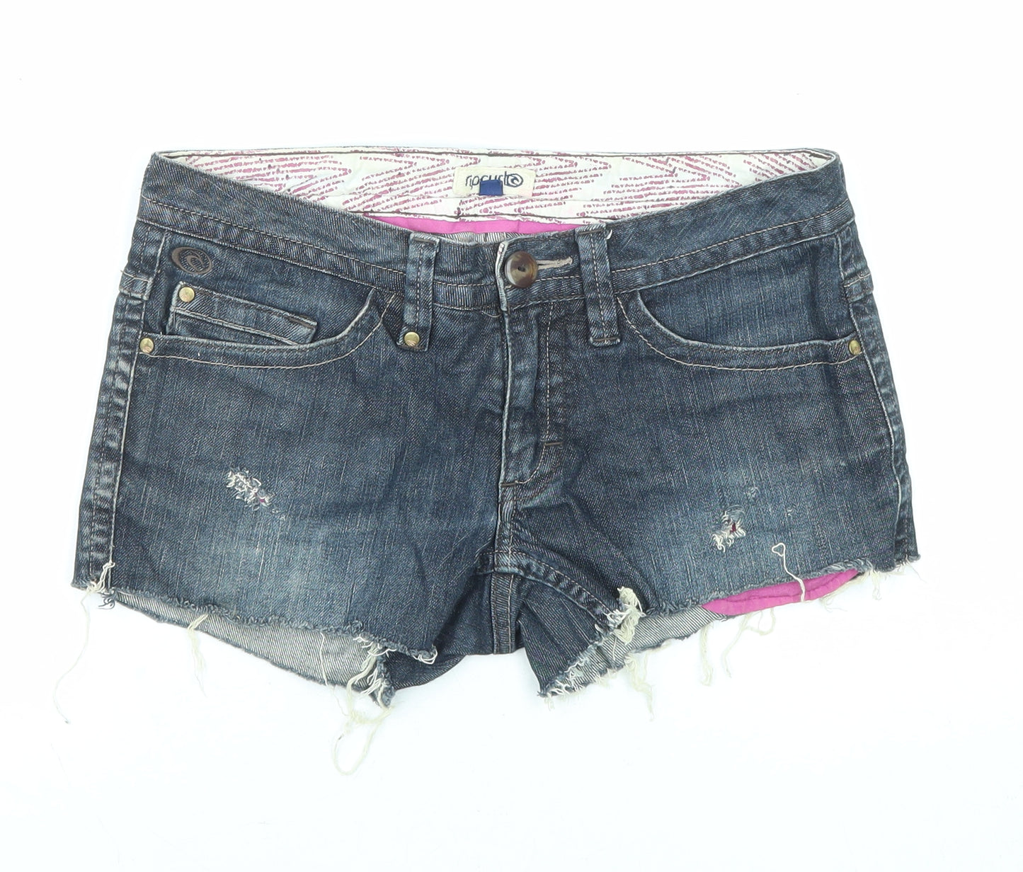 RIP CURL Womens Blue Cotton Cut-Off Shorts Size 29 in L3 in Regular Zip - Distressed Denim