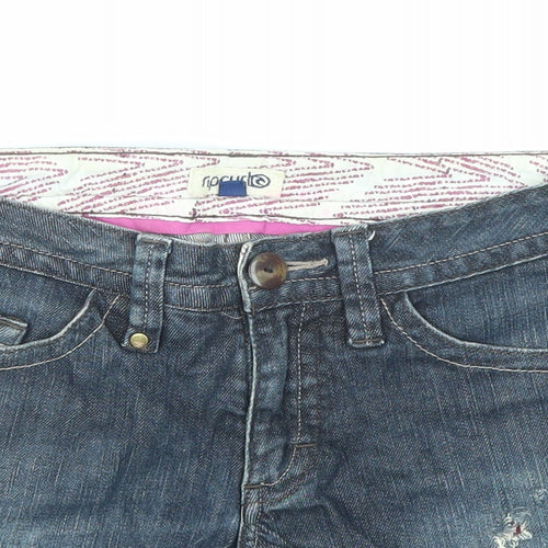RIP CURL Womens Blue Cotton Cut-Off Shorts Size 29 in L3 in Regular Zip - Distressed Denim