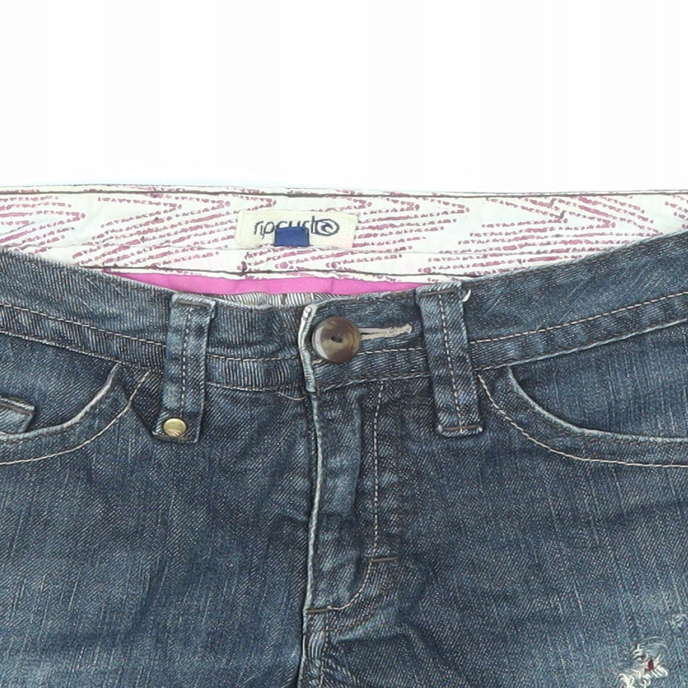 RIP CURL Womens Blue Cotton Cut-Off Shorts Size 29 in L3 in Regular Zip - Distressed Denim