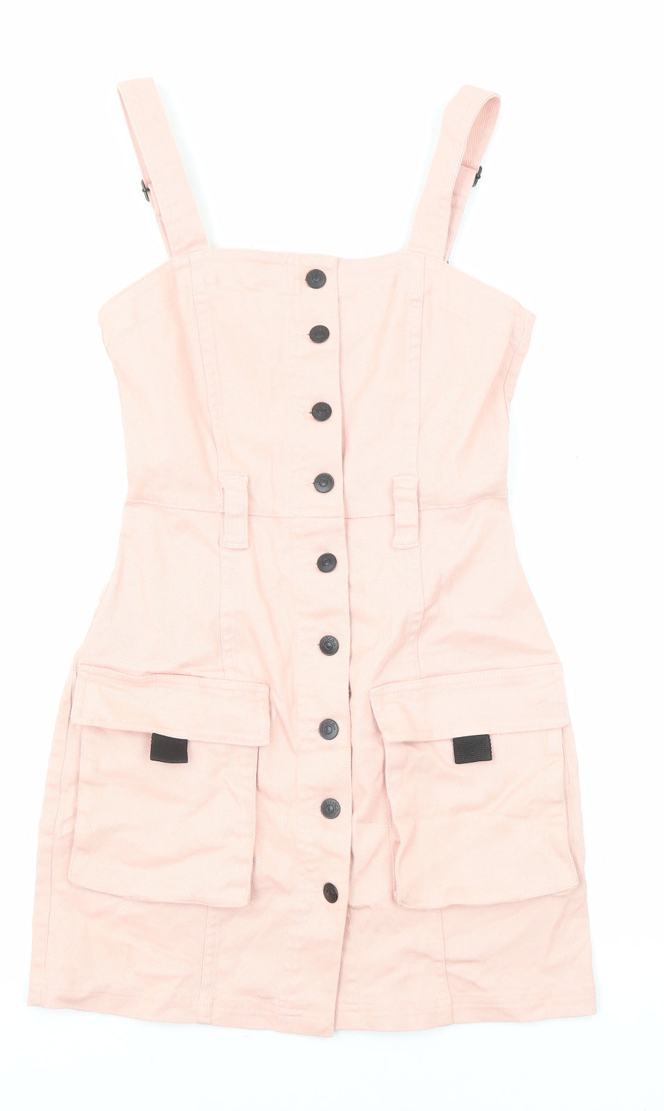 Divided by H&M Womens Pink Cotton A-Line Size 8 Square Neck Button