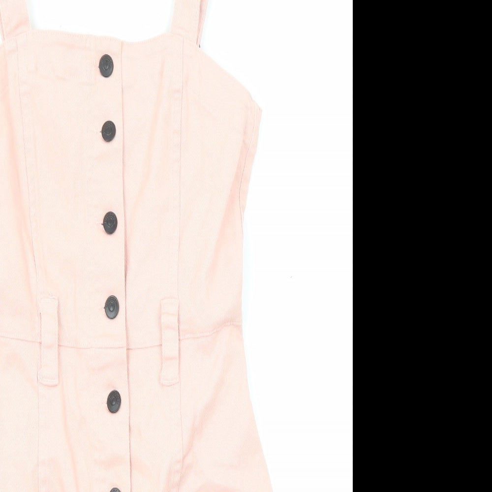 Divided by H&M Womens Pink Cotton A-Line Size 8 Square Neck Button