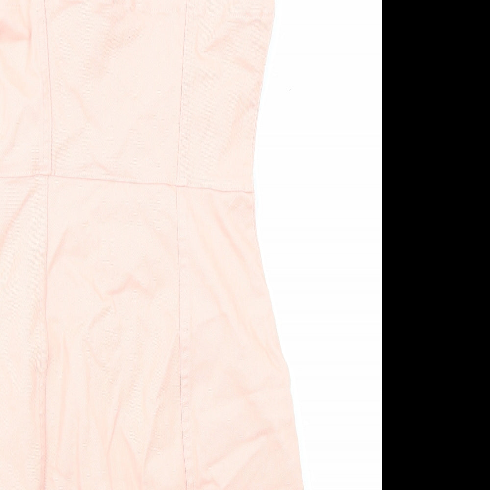 Divided by H&M Womens Pink Cotton A-Line Size 8 Square Neck Button