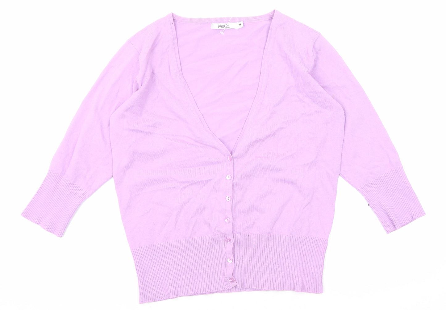 M&Co Womens Purple V-Neck Cotton Cardigan Jumper Size M