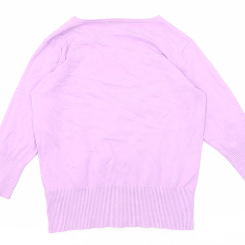 M&Co Womens Purple V-Neck Cotton Cardigan Jumper Size M
