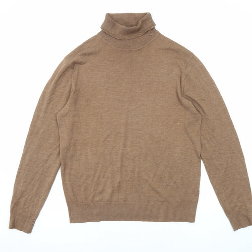 French Connection Mens Brown Roll Neck Acrylic Pullover Jumper Size L Long Sleeve