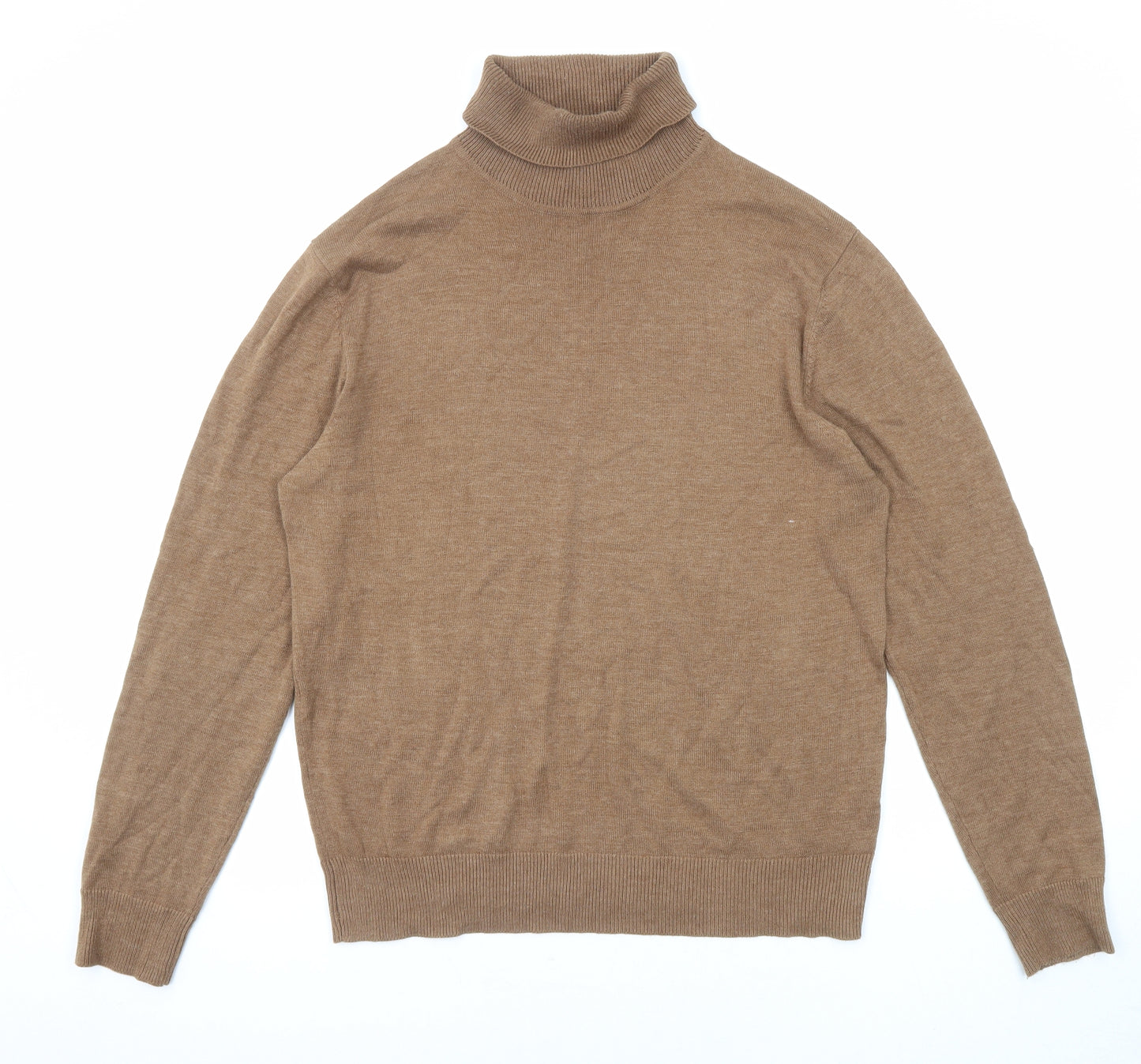 French Connection Mens Brown Roll Neck Acrylic Pullover Jumper Size L Long Sleeve