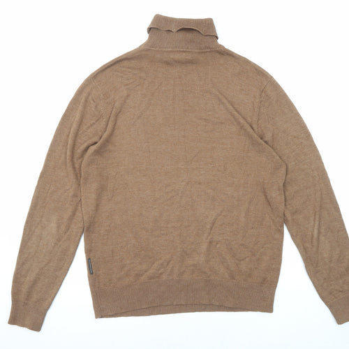 French Connection Mens Brown Roll Neck Acrylic Pullover Jumper Size L Long Sleeve