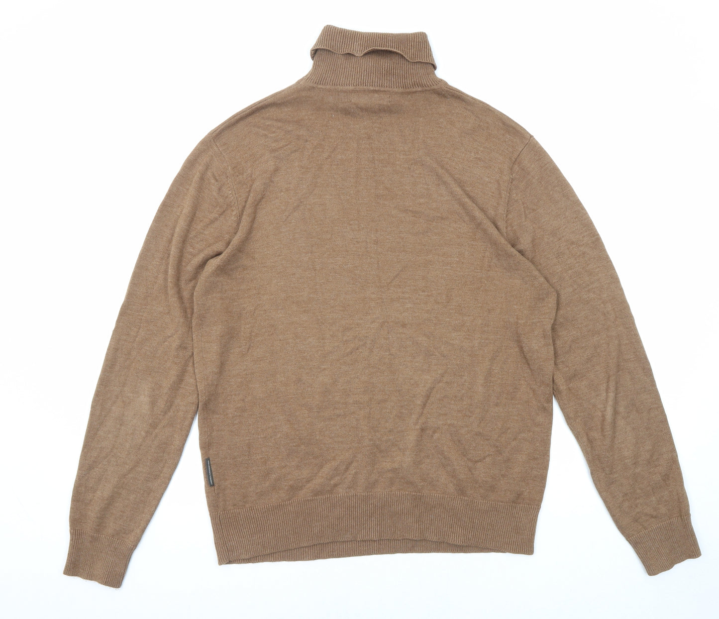 French Connection Mens Brown Roll Neck Acrylic Pullover Jumper Size L Long Sleeve
