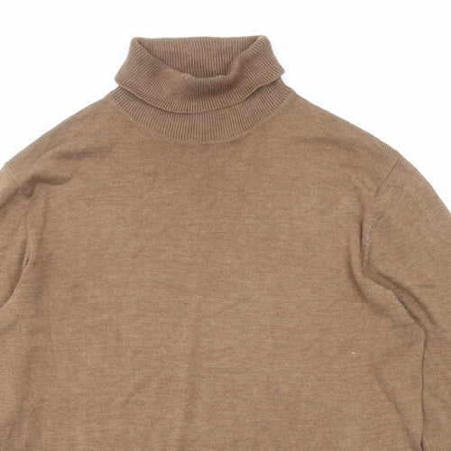 French Connection Mens Brown Roll Neck Acrylic Pullover Jumper Size L Long Sleeve