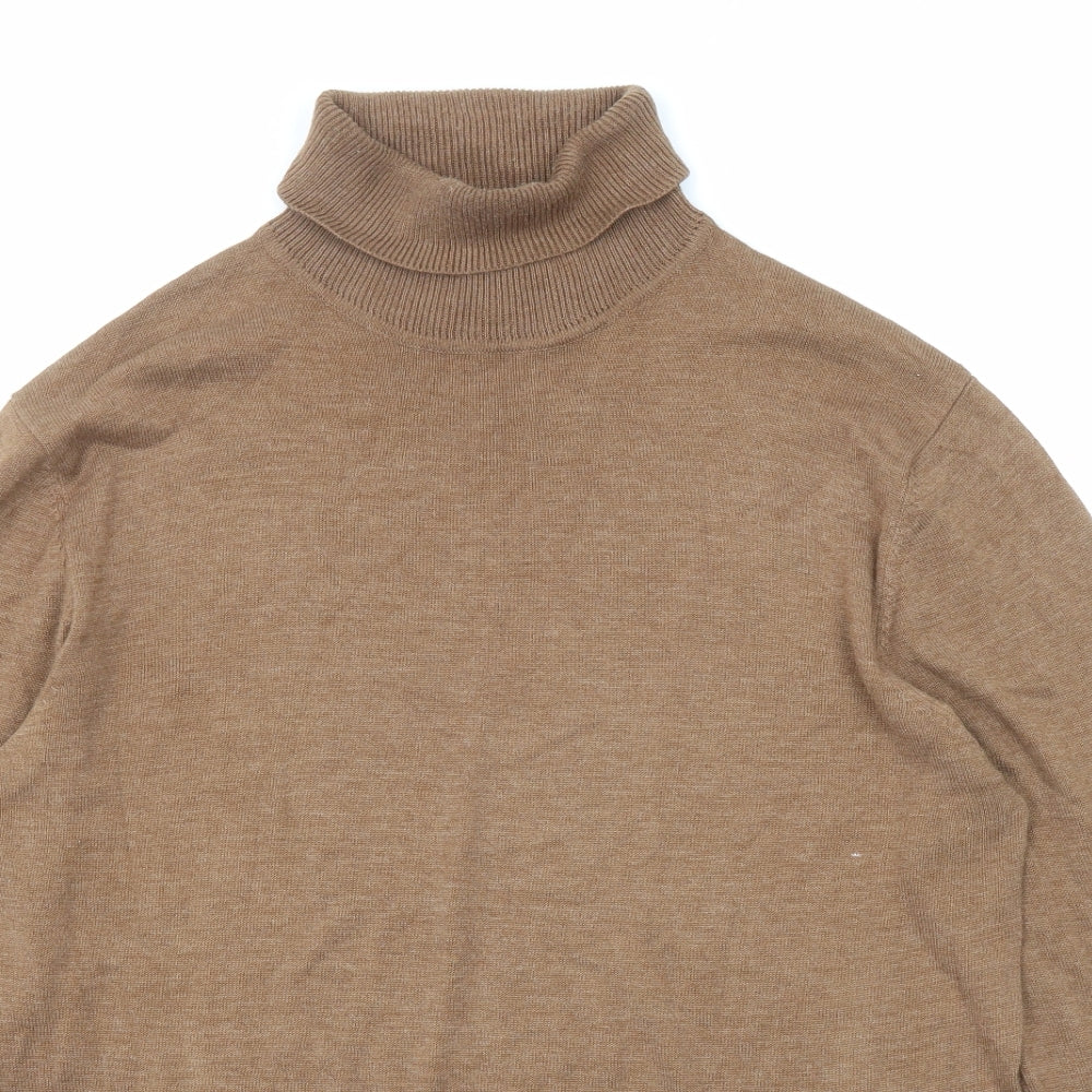 French Connection Mens Brown Roll Neck Acrylic Pullover Jumper Size L Long Sleeve
