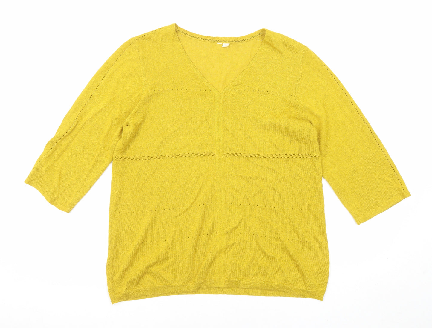 White Stuff Womens Yellow Linen Basic T-Shirt Size 14 V-Neck
