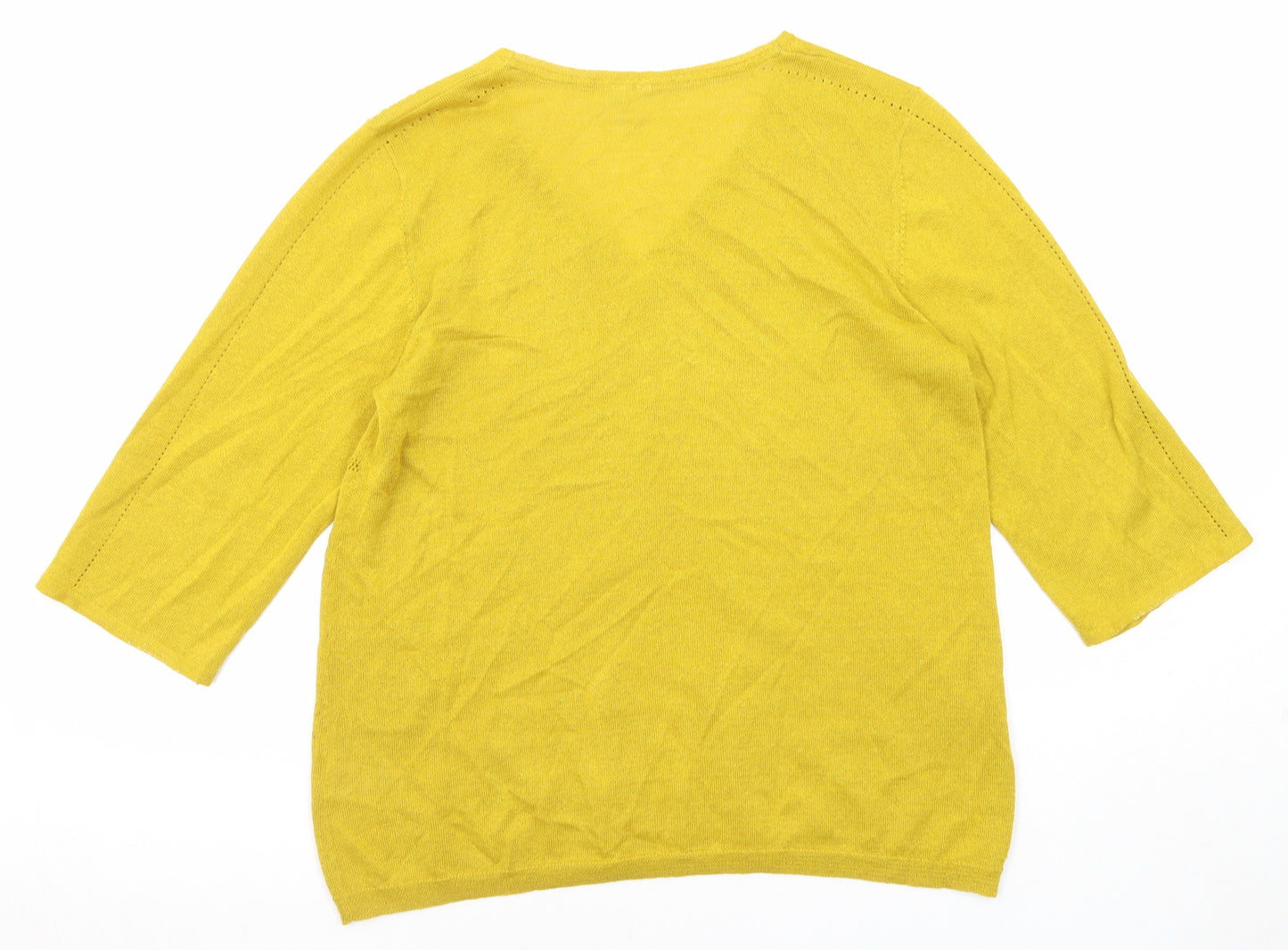 White Stuff Womens Yellow Linen Basic T-Shirt Size 14 V-Neck