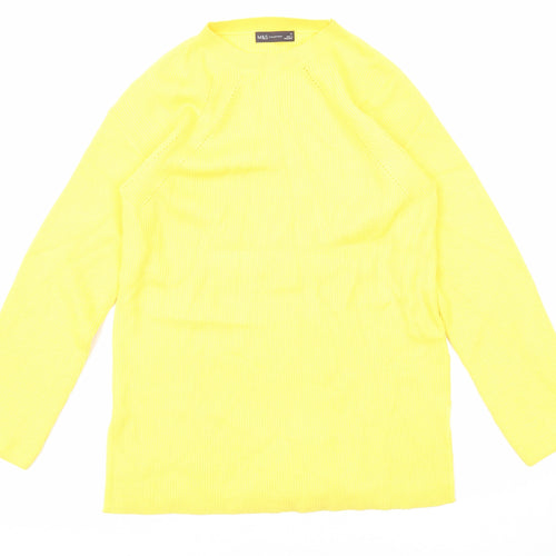 Marks and Spencer Womens Yellow Mock Neck Viscose Pullover Jumper Size M - Ribbed