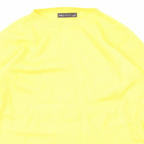 Marks and Spencer Womens Yellow Mock Neck Viscose Pullover Jumper Size M - Ribbed