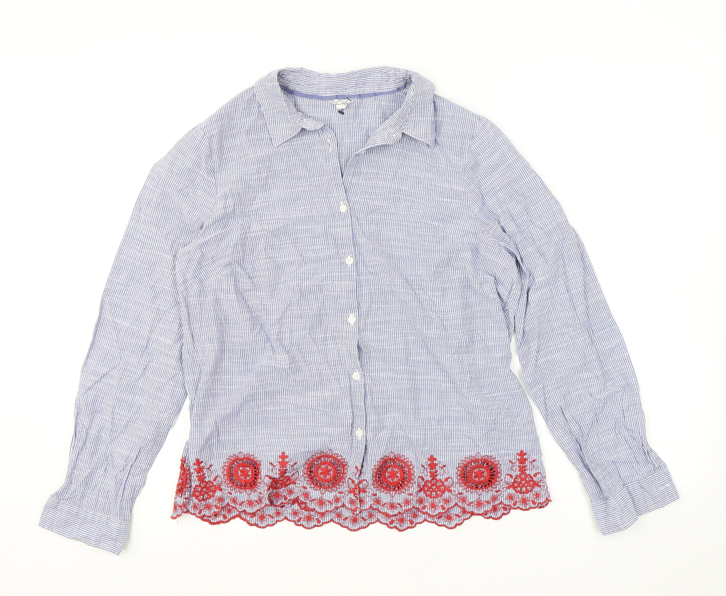 Falmer Heritage Womens Blue Striped 100% Cotton Basic Button-Up Size 14 Collared