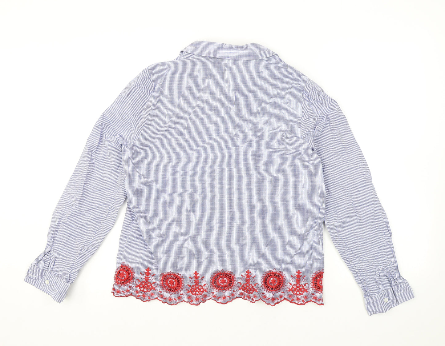 Falmer Heritage Womens Blue Striped 100% Cotton Basic Button-Up Size 14 Collared