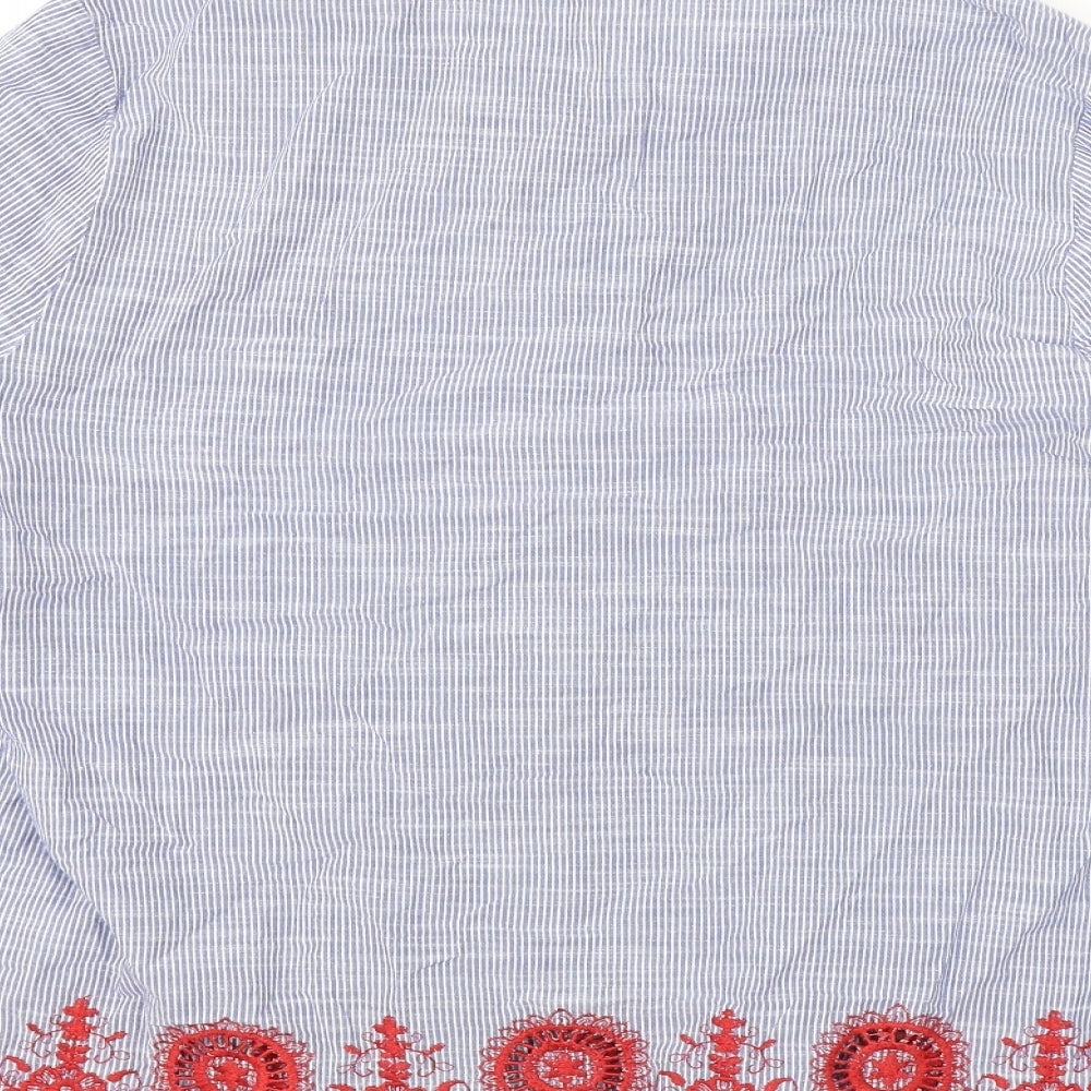 Falmer Heritage Womens Blue Striped 100% Cotton Basic Button-Up Size 14 Collared