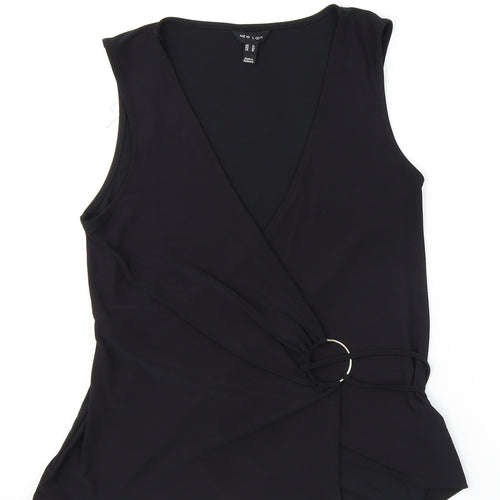 New Look Womens Black Polyester Wrap Tank Size 14 V-Neck