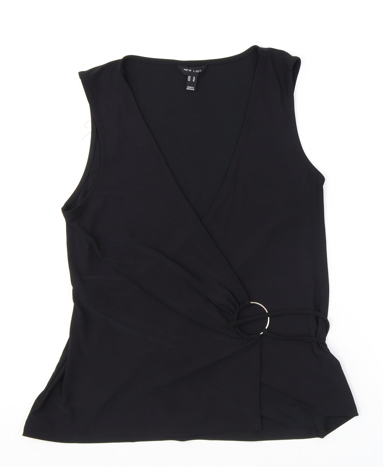 New Look Womens Black Polyester Wrap Tank Size 14 V-Neck